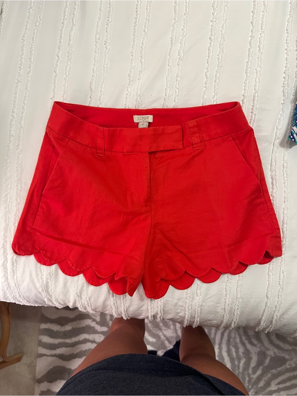 J. Crew Bright Red Scallop Hem High-Waist Shorts